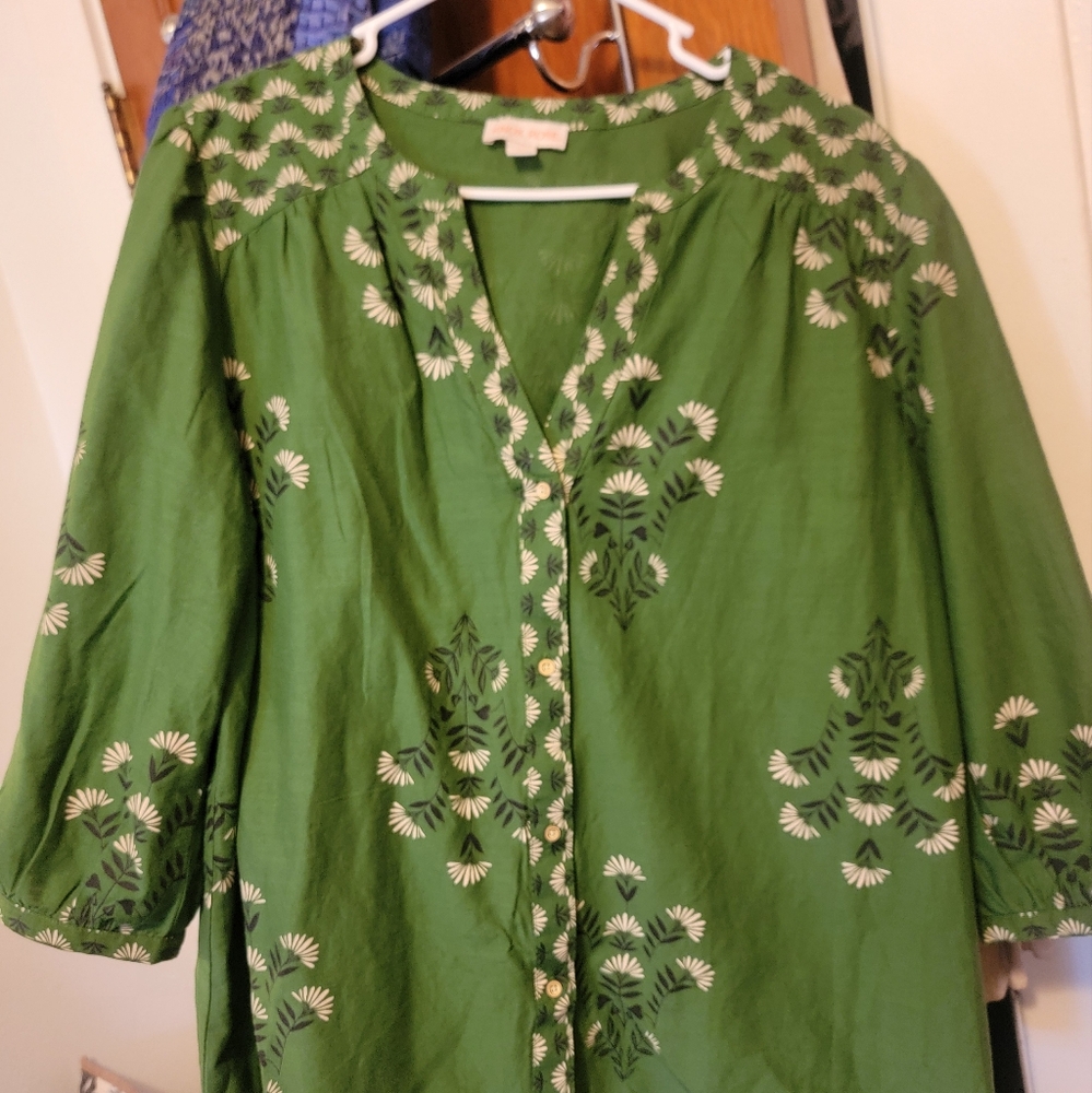 Green Bohomian Print 3/4 Sleeve Tunic (XL)